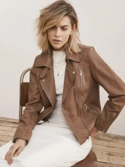 Mint Velvet Tan Casual Leather Jacket