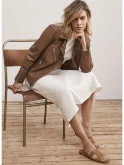 Mint Velvet Tan Casual Leather Jacket 9 Mint Velvet Tan Casual Leather Jacket -Modish Muse VBXAI SQ3 0000000108 BEIGE MDo