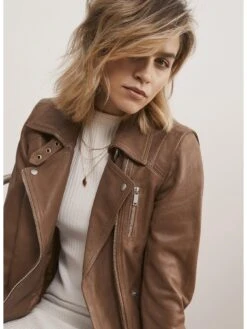 Mint Velvet Tan Casual Leather Jacket 10 Mint Velvet Tan Casual Leather Jacket -Modish Muse VBXAI SQ4 0000000108 BEIGE MDd