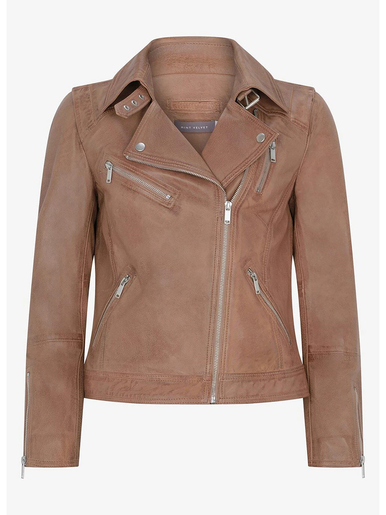 Mint Velvet Tan Casual Leather Jacket 7 Mint Velvet Tan Casual Leather Jacket - Image 5