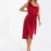 Quiz Satin One Shoulder Midi Dress - Dark Red