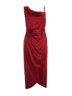 Quiz Satin One Shoulder Midi Dress - Dark Red -Modish Muse VCG1C SQ4 0000000315 DARK RED MDd