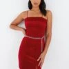 Quiz Velvet Diamante Mini Dress - Red -Modish Muse VCG1V SQ1 0000000017 RED MDf