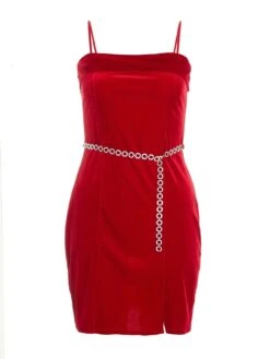 Quiz Velvet Diamante Mini Dress - Red -Modish Muse VCG1V SQ4 0000000017 RED MDd