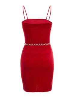 Quiz Velvet Diamante Mini Dress - Red -Modish Muse VCG1V SQ5 0000000017 RED MDd1