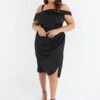 Quiz Curve Curve Curve Satin Ruched Midi Dress - Black -Modish Muse VCG25 SQ1 0000000004 BLACK MDf