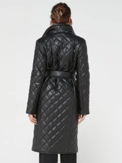 V By Very Faux Leather Diamond Quilt Longline Coat - Black -Modish Muse VDDC9 SQ5 0000000004 BLACK MDd1