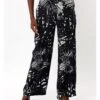 Religion Leaf Print Wide Leg Trousers- Black -Modish Muse VEL66 SQ1 0000000029 MULTI MDf
