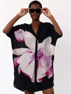 Religion Floral Tunic Dress -Black