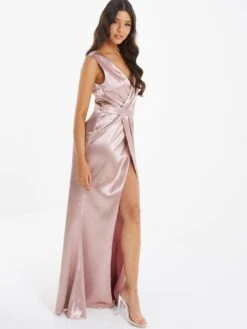 Quiz Satin Wrap Split Leg Maxi Dress - Pink -Modish Muse VEORY SQ3 0000000063 PINK MDo