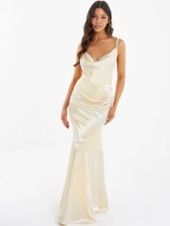 Quiz Satin Maxi Dress - Light Gold