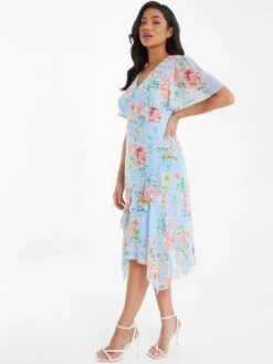 Quiz Floral Chiffon Midi Dress 9 Quiz Floral Chiffon Midi Dress -Modish Muse VEOUJ SQ3 0000000150 LIGHT BLUE MDo