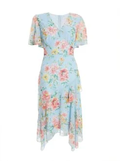 Quiz Floral Chiffon Midi Dress 10 Quiz Floral Chiffon Midi Dress -Modish Muse VEOUJ SQ4 0000000150 LIGHT BLUE MDd