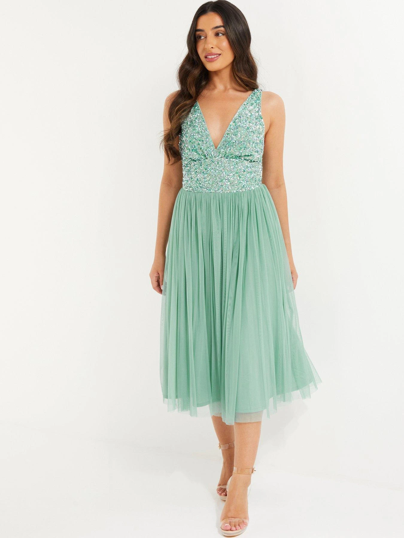 Quiz Petite Sequin Tulle Midi Dress - Aqua 3 Quiz Petite Sequin Tulle Midi Dress - Aqua