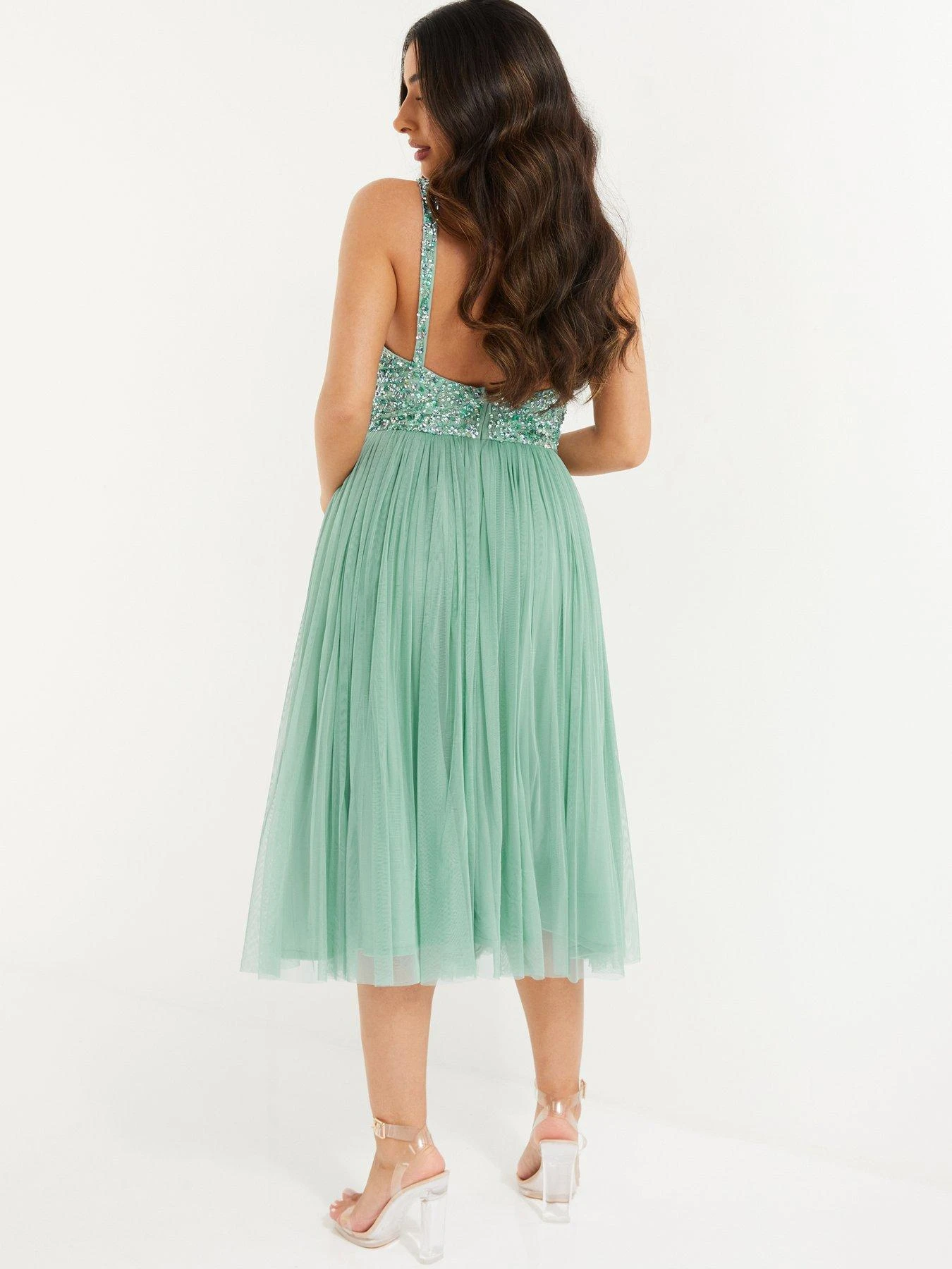 Quiz Petite Sequin Tulle Midi Dress - Aqua 4 Quiz Petite Sequin Tulle Midi Dress - Aqua - Image 2