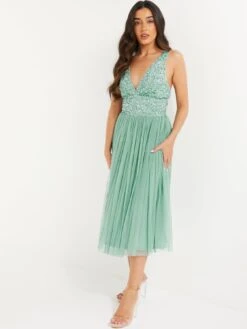 Quiz Petite Sequin Tulle Midi Dress - Aqua 10 Quiz Petite Sequin Tulle Midi Dress - Aqua -Modish Muse VEUDH SQ3 0000000106 AQUA MDo