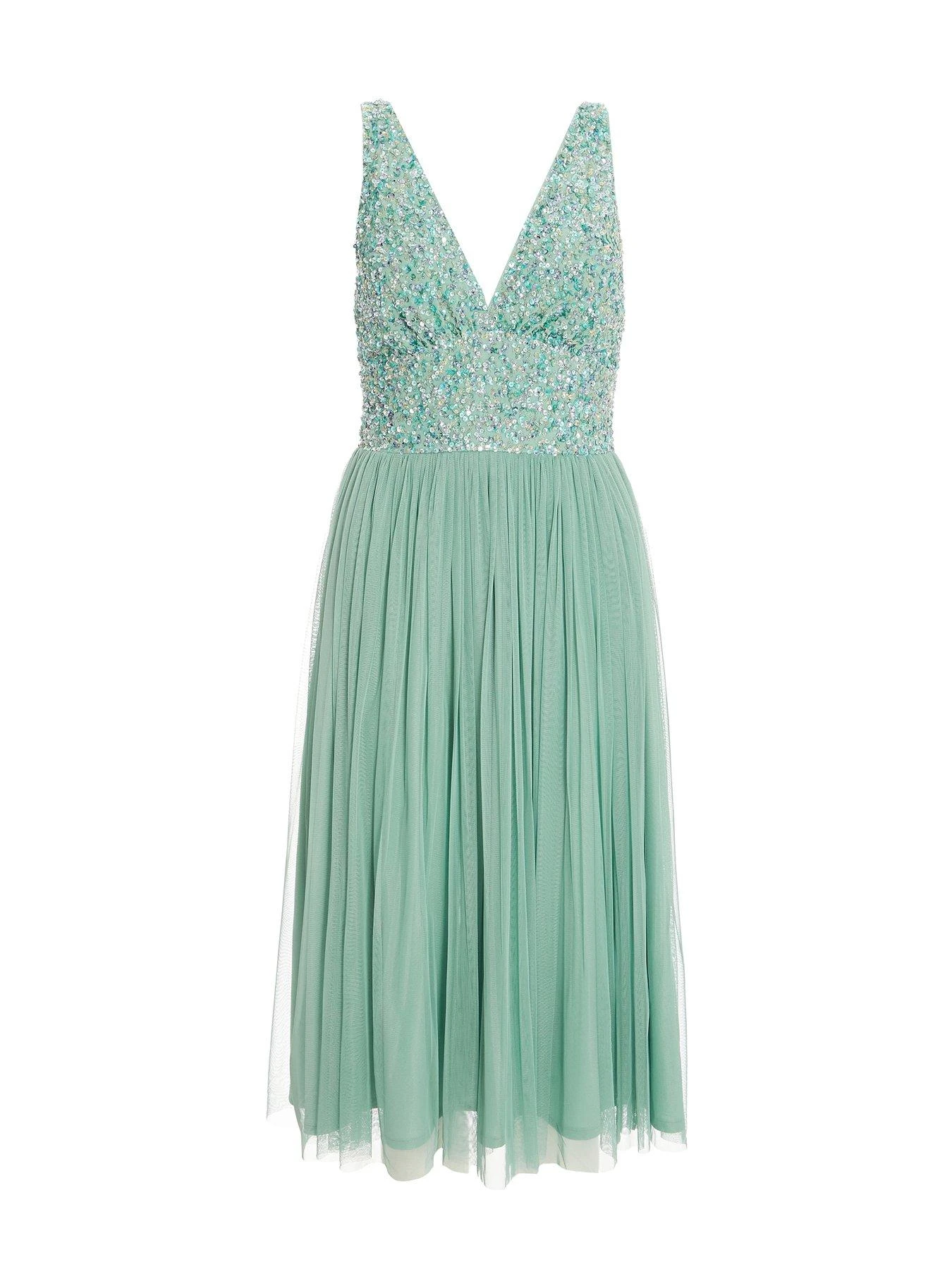 Quiz Petite Sequin Tulle Midi Dress - Aqua 6 Quiz Petite Sequin Tulle Midi Dress - Aqua - Image 4