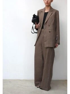 Religion Wide Leg Linen Studded Trim Trousers - Brown -Modish Muse VF4VR SQ4 0000000143 BROWN MDd