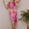 Chi Chi London Short Sleeve V Neck Floral Midi Dress In Pink -Modish Muse VF9AK SQ1 0000000063 PINK MDf
