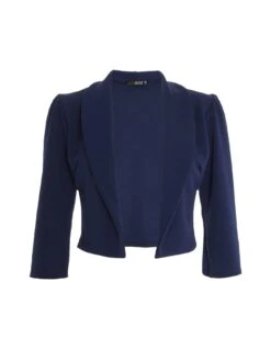 Quiz Shawl Collar Crop Jacket - Dark Blue -Modish Muse VFE5R SQ4 0000000354 DARK BLUE MDd