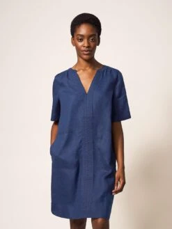 White Stuff June Linen Shift Dress - Blue -Modish Muse VFM89 SQ3 0000000020 BLUE MDo