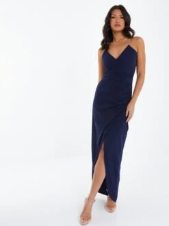 Quiz Diamante Wrap Maxi Dress - Dark Blue