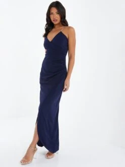 Quiz Diamante Wrap Maxi Dress - Dark Blue -Modish Muse VFMHR SQ3 0000000354 DARK BLUE MDo
