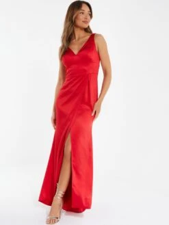 Quiz Satin Maxi Dress - Red