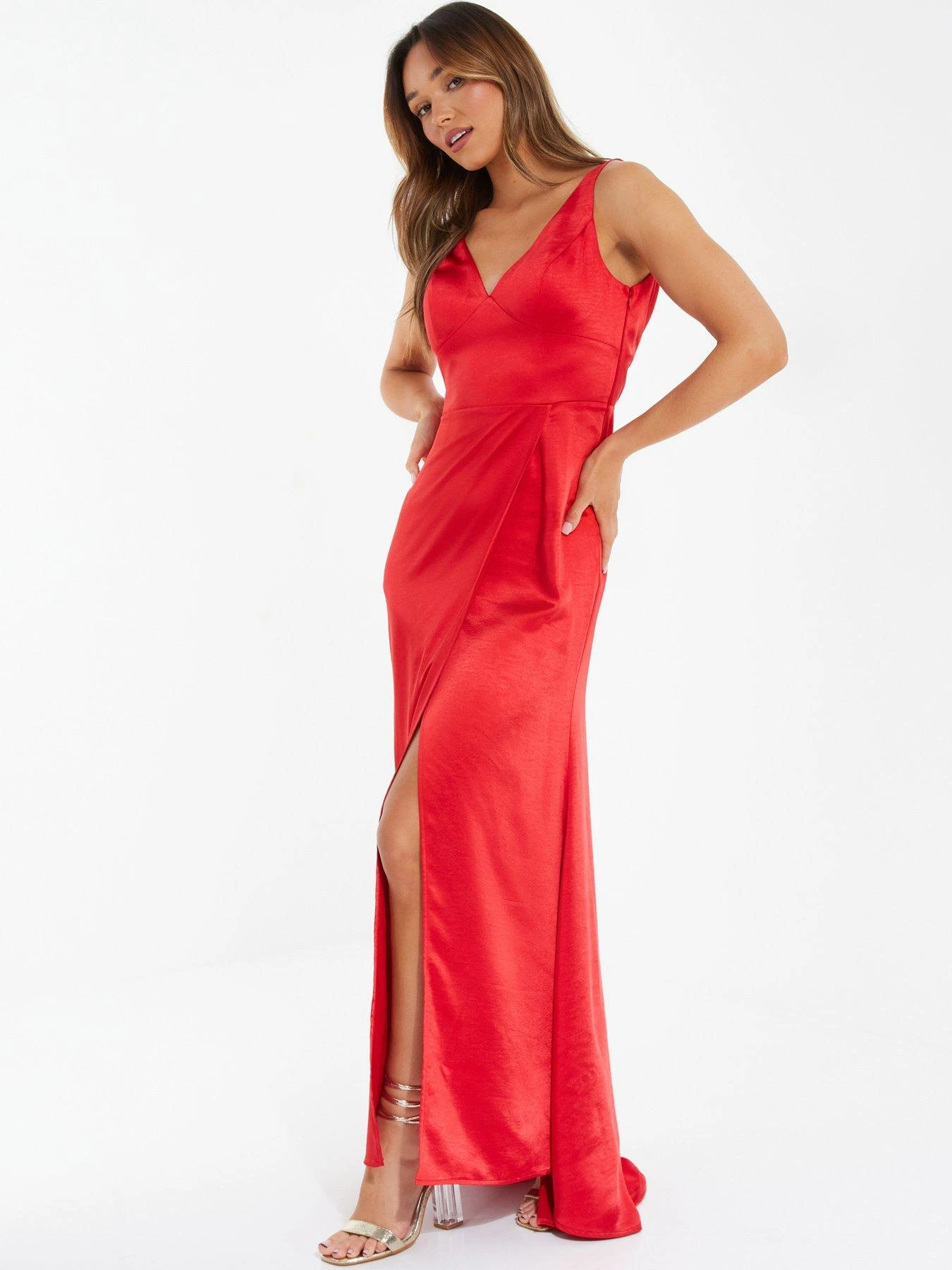 Quiz Satin Maxi Dress - Red 5 Quiz Satin Maxi Dress - Red - Image 3