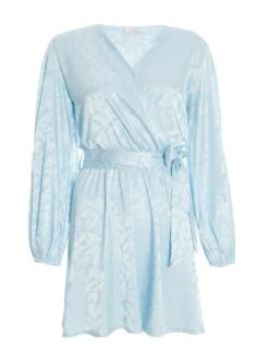 Quiz Satin Jacquard Wrap Mini Dress - Light Blue -Modish Muse VHJ5O SQ4 0000000150 LIGHT BLUE MDd