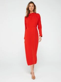 Fig & Basil Cowl Neck Column Dress - Red -Modish Muse VHSSI SQ3 0000000017 RED MDo