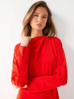 Fig & Basil Cowl Neck Column Dress - Red -Modish Muse VHSSI SQ5 0000000017 RED MDd1