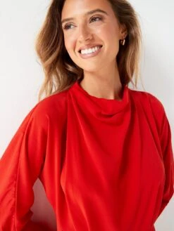 Fig & Basil Cowl Neck Column Dress - Red -Modish Muse VHSSI SQ6 0000000017 RED MDd2