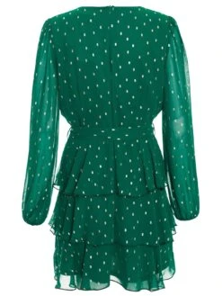 Quiz Chiffon Foil Mini Dress 12 Quiz Chiffon Foil Mini Dress -Modish Muse VIDJZ SQ5 0000000630 DARK GREEN MDd1