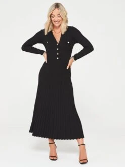 V By Very X Style Fairy Long Sleeve Compact Knit Dress - Black
