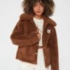 Calvin Klein Jeans Short Sherpa Coat - Brown