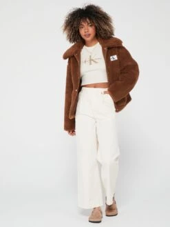 Calvin Klein Jeans Short Sherpa Coat - Brown -Modish Muse VIIO8 SQ3 0000000143 BROWN MDo