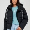Calvin Klein Jeans Logo Drawstring Short Puffer Coat - Black -Modish Muse VIIT4 SQ1 0000000004 BLACK MDf