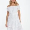 Quiz Broderie Bardot Mini Dress - White -Modish Muse VJ93K SQ1 0000000013 WHITE MDf