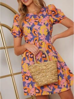 Chi Chi London Puff Sleeve Floral Abstract Print Mini Dress -Modish Muse VJCOI SQ4 0000000020 BLUE MDd