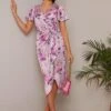 Chi Chi London Short Sleeve V Neck Floral Midi Dress In Purple