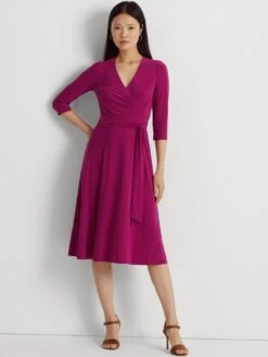 Lauren By Ralph Lauren Carlyna-3/4 Sleeve-day Dress - Fuchsia Berry