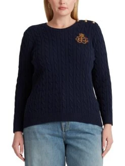 Lauren By Ralph Lauren Curve Montiva-Long Sleeve-Pullover - Lauren Navy