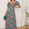 Chi Chi London Square Neck Floral Maxi Dress In Green