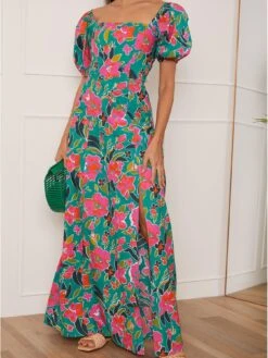 Chi Chi London Square Neck Floral Maxi Dress In Green -Modish Muse VJN6R SQ3 0000000047 GREEN MDo