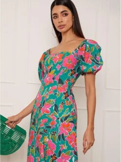 Chi Chi London Square Neck Floral Maxi Dress In Green -Modish Muse VJN6R SQ4 0000000047 GREEN MDd
