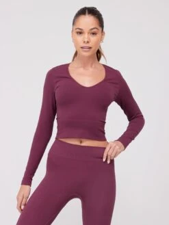 Everyday Seamless V Neck Long Sleeve Top - Purple