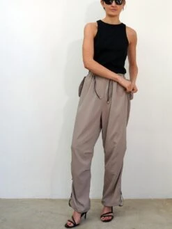 Religion Oversized Parachute Wide Leg Trouser - Taupe