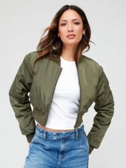 Brave Soul Cropped Bomber Jacket - Khaki