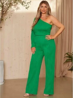 Chi Chi London Elasticated Waist Swirl Plisse Trousers In Green